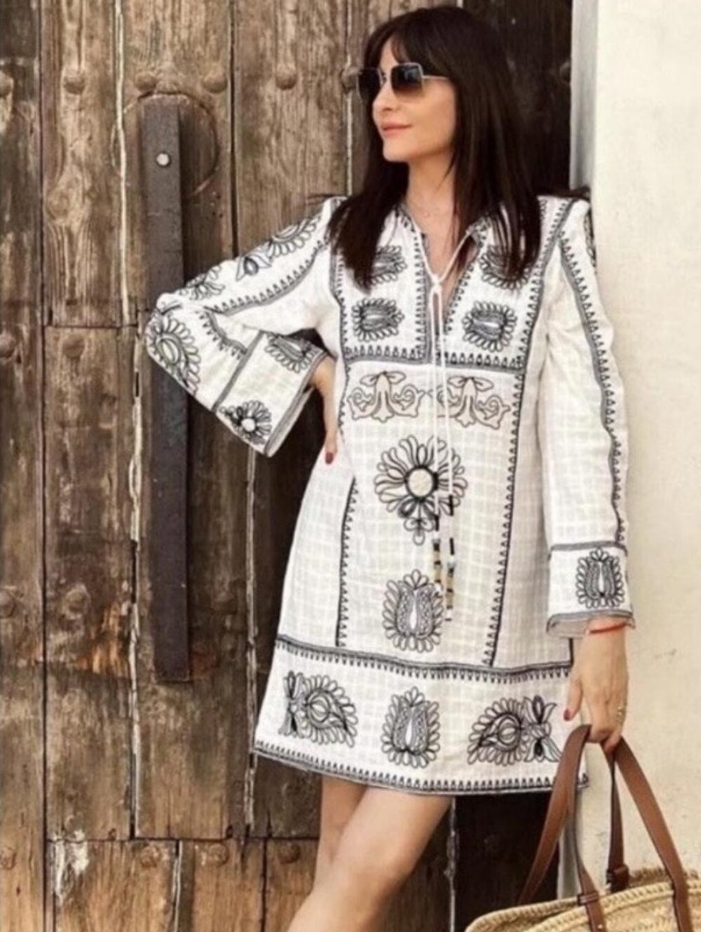 ZARA Bohemian Embroidered Mini Tunic Dress Size L